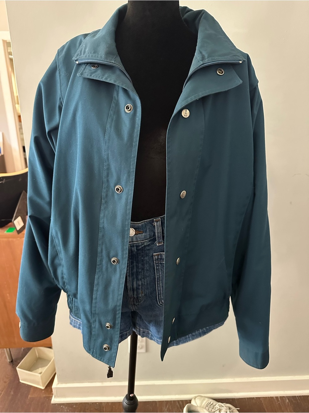 Vintage London fog Teal Bomber jacket with fleece lining and Snap Front